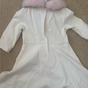 Janie and Jack Cream Coat with Pink Fur Trim